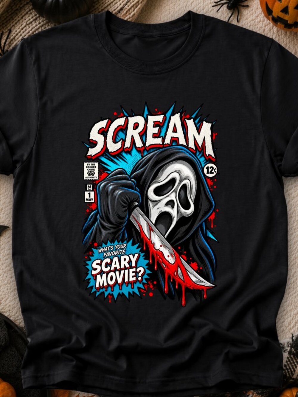 Scream Ghostface TShirt Graphic Tee Adult Unisex Comic Book Style Fall Halloween